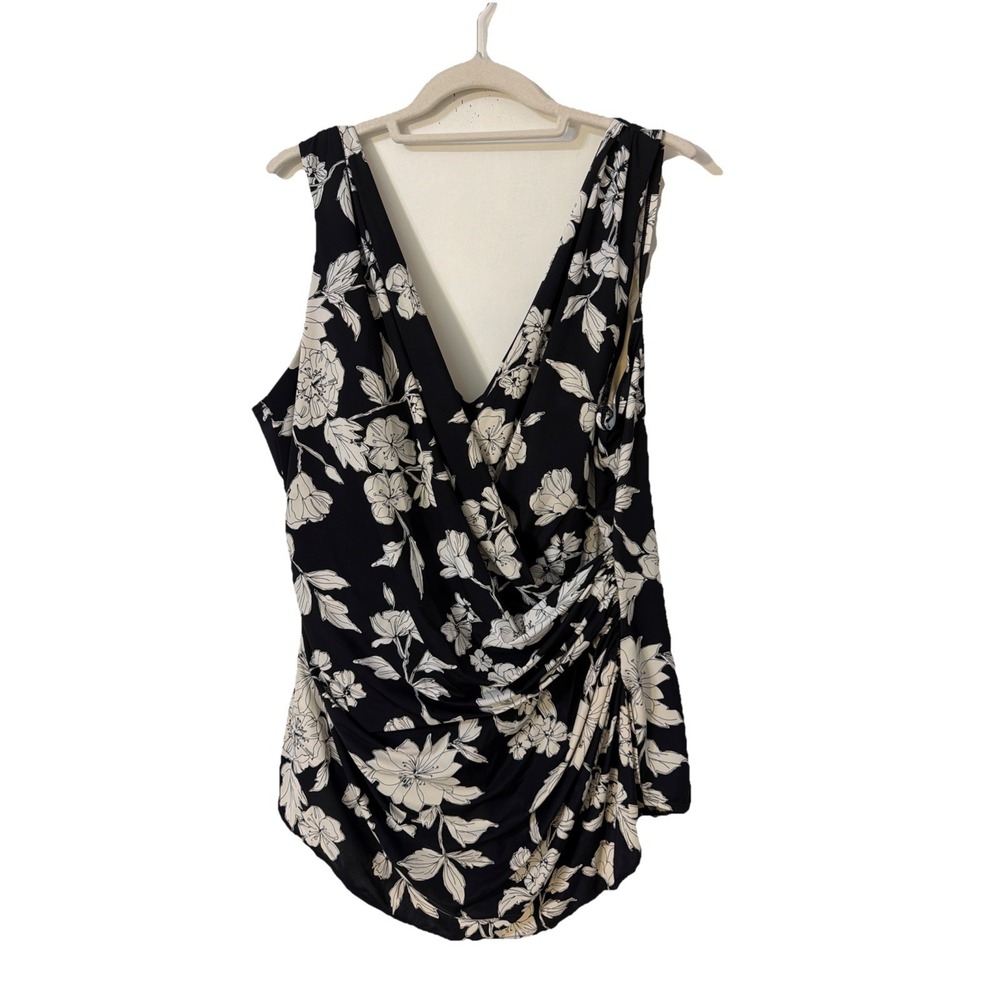 Lands' End Floral Faux Wrap Swimsuit  Dress‎ Plus Sz 24W Black White One Piece